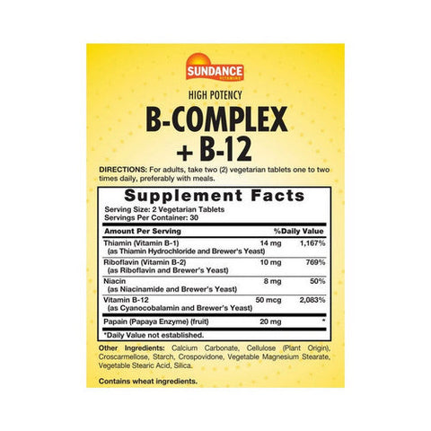 Sundance, Vitamins B-Complex + B-12 Tablets, 60 Tabs Sundance