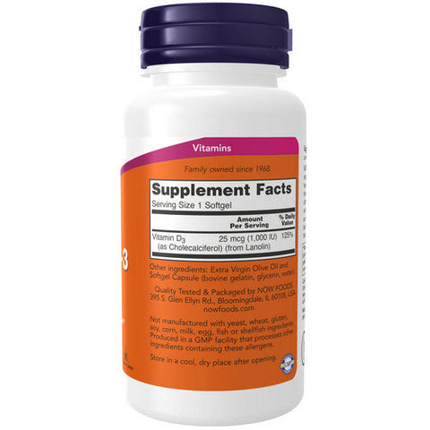Now Foods, Vitamin D-3, 1000 IU, 180 Sofgels Now Foods